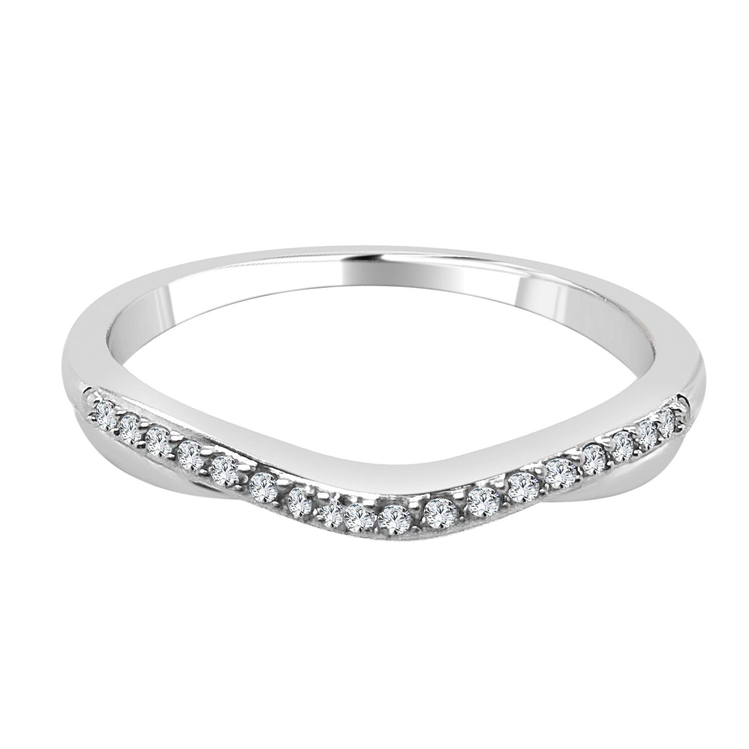 Curved 14 Karat White Gold Wedding Band with Natural Diamond 0.10 Carat