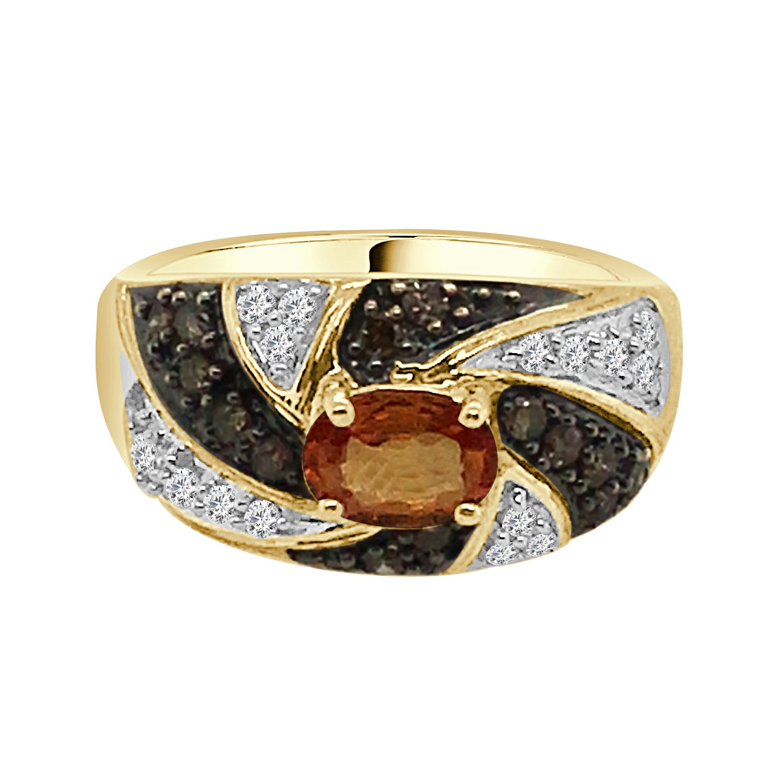 14 Karat Yellow Gold Ring with Black and White Diamond Accents and Citrine Center Stone