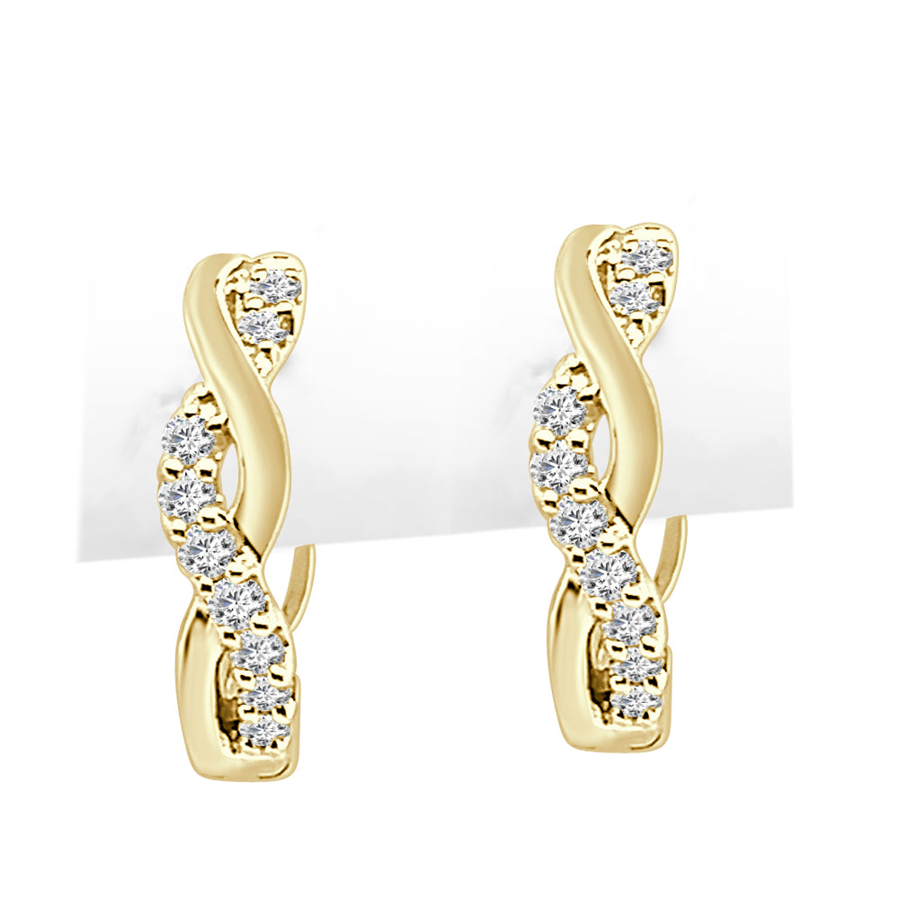 10 Karat Yellow Gold Twisted Diamond Huggie Earrings with Natural 0.25 Round Shape Diamonds
