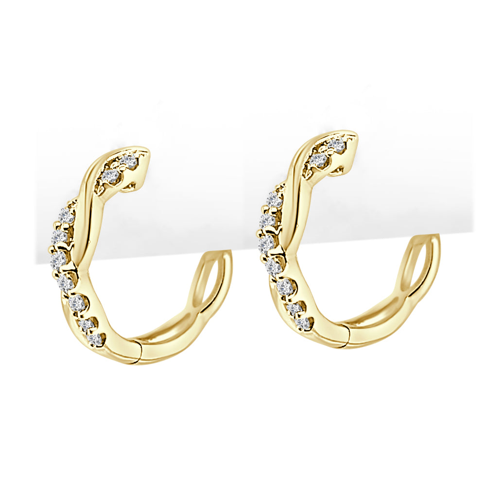 10 Karat Yellow Gold Twisted Diamond Huggie Earrings with Natural 0.25 Round Shape Diamonds