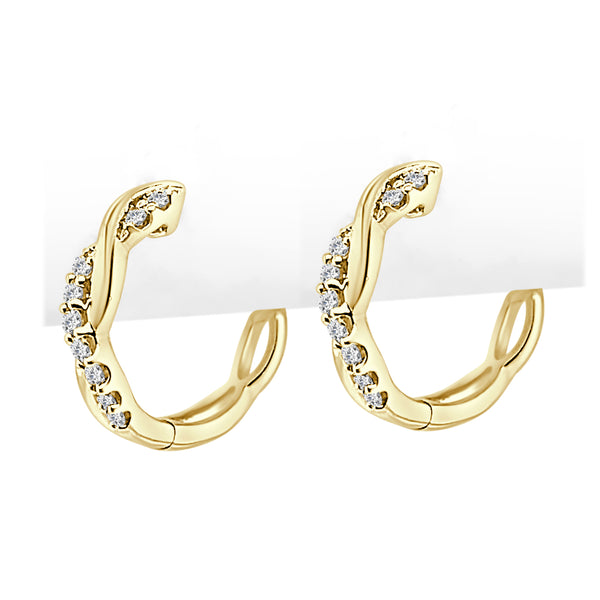 10 Karat Yellow Gold Twisted Diamond Huggie Earrings with Natural 0.25 Round Shape Diamonds