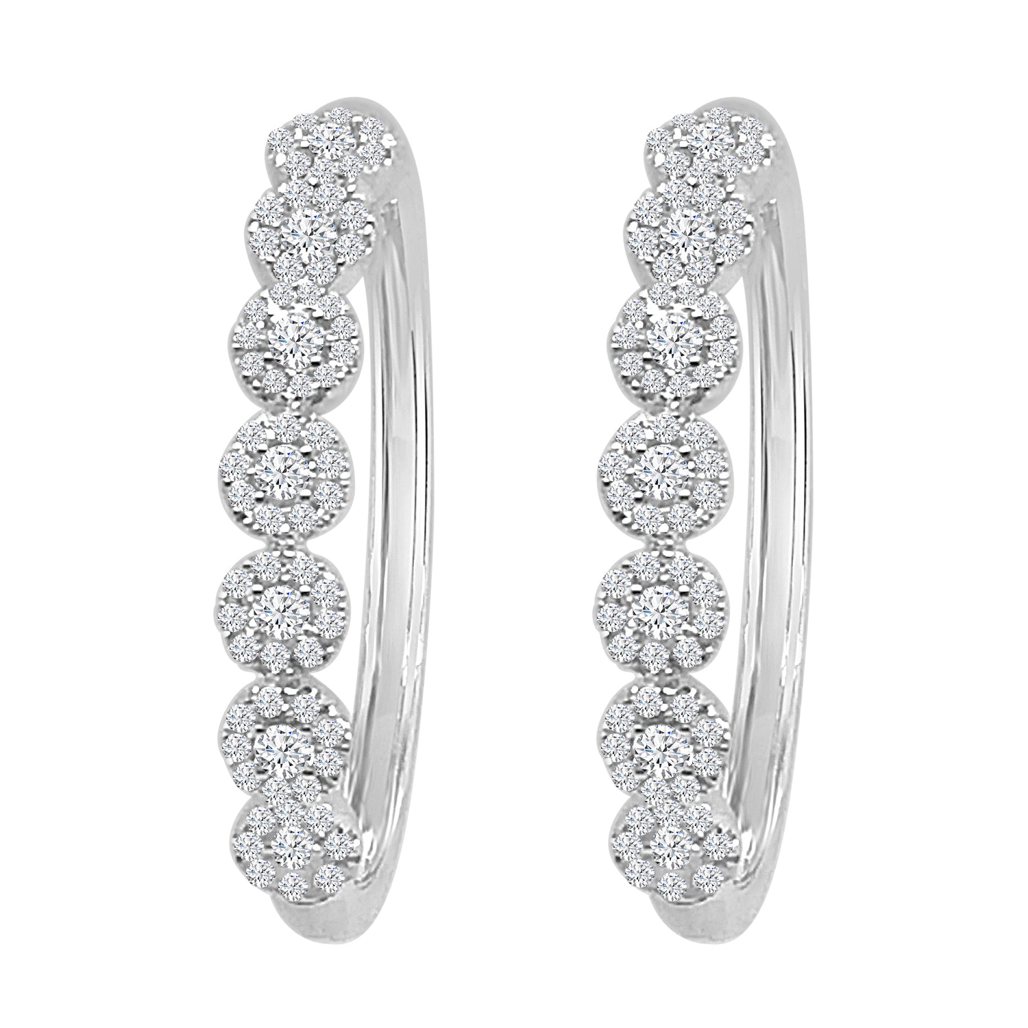 1.00 ct Natural Diamond 7 Stone Halo Oval Earrings - 14 Karat White Gold