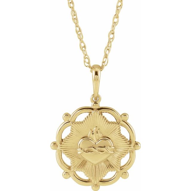 14K Yellow Gold Sacred Heart Necklace