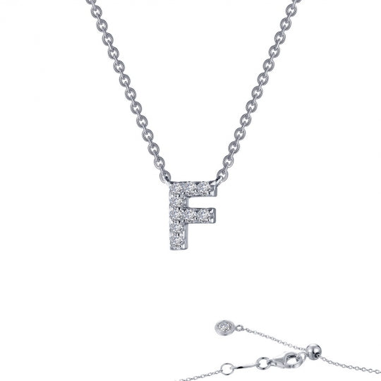 Platinum Coated Sterling Silver Block Letter F Necklace with Lassaire 0.36 ct