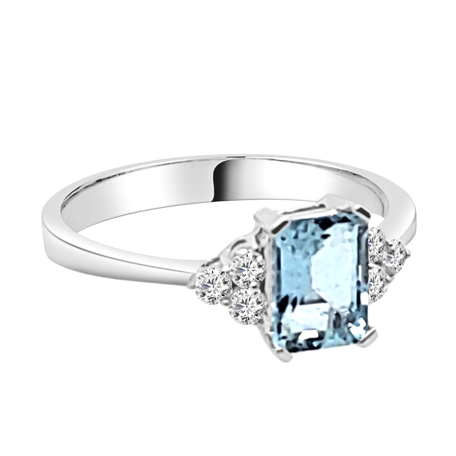 14 Karat White Gold Aquamarine Emerald Shape Ring - 1.00 Carat