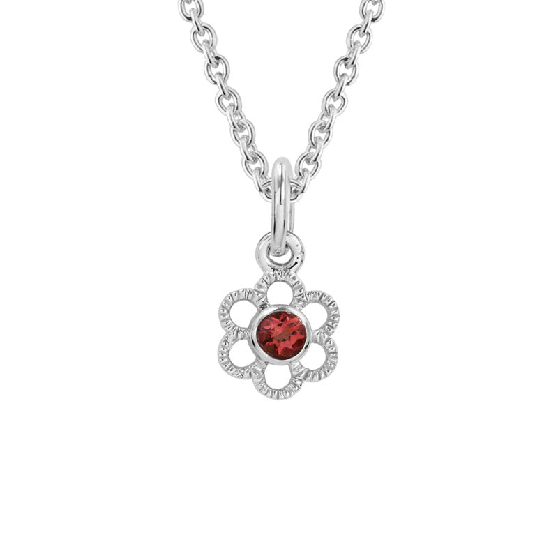 Sterling Silver Lab Ruby Flower Necklace