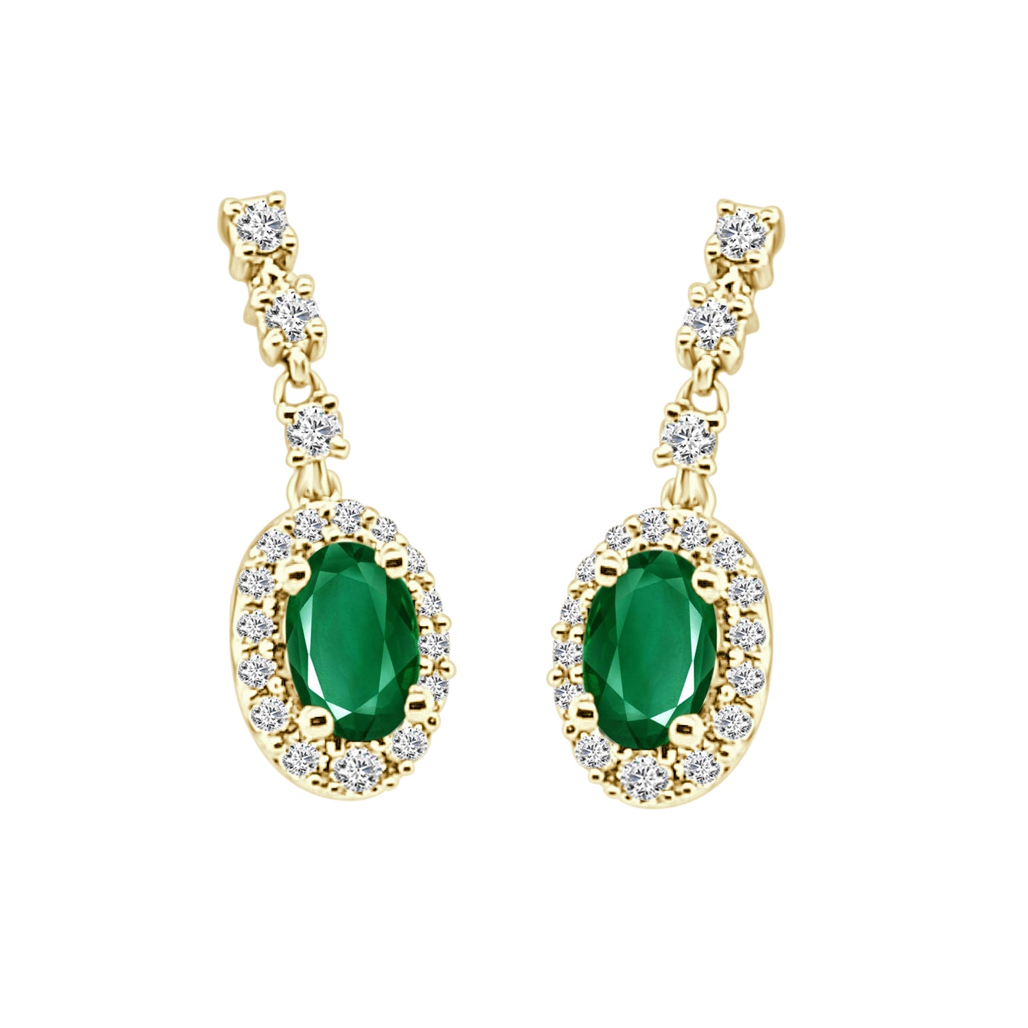 1.00 Carat Emerald Diamond Halo Earrings in 14 Karat Yellow Gold - Oval Shape
