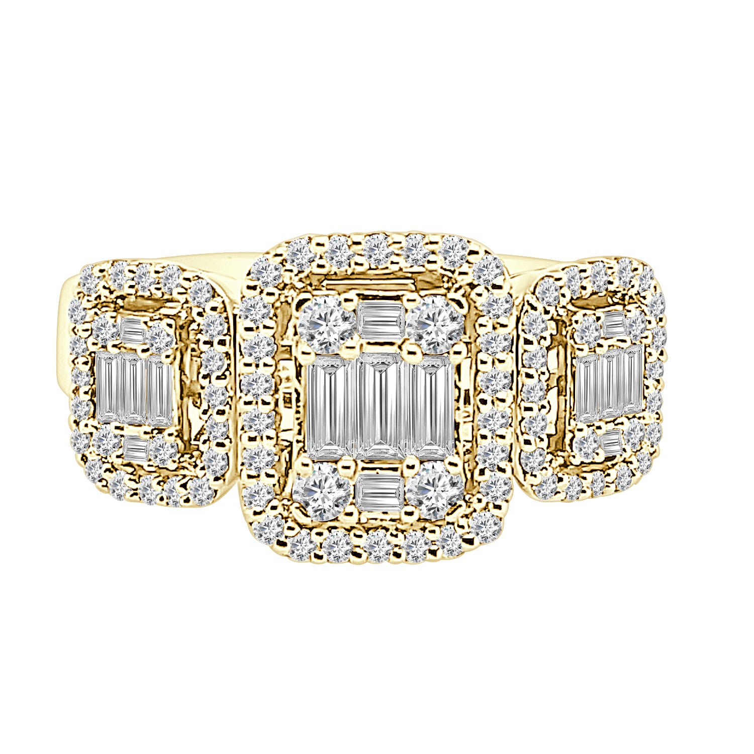 14K Yellow Gold Mosaic Diamond Engagement Ring - 0.98 Carats