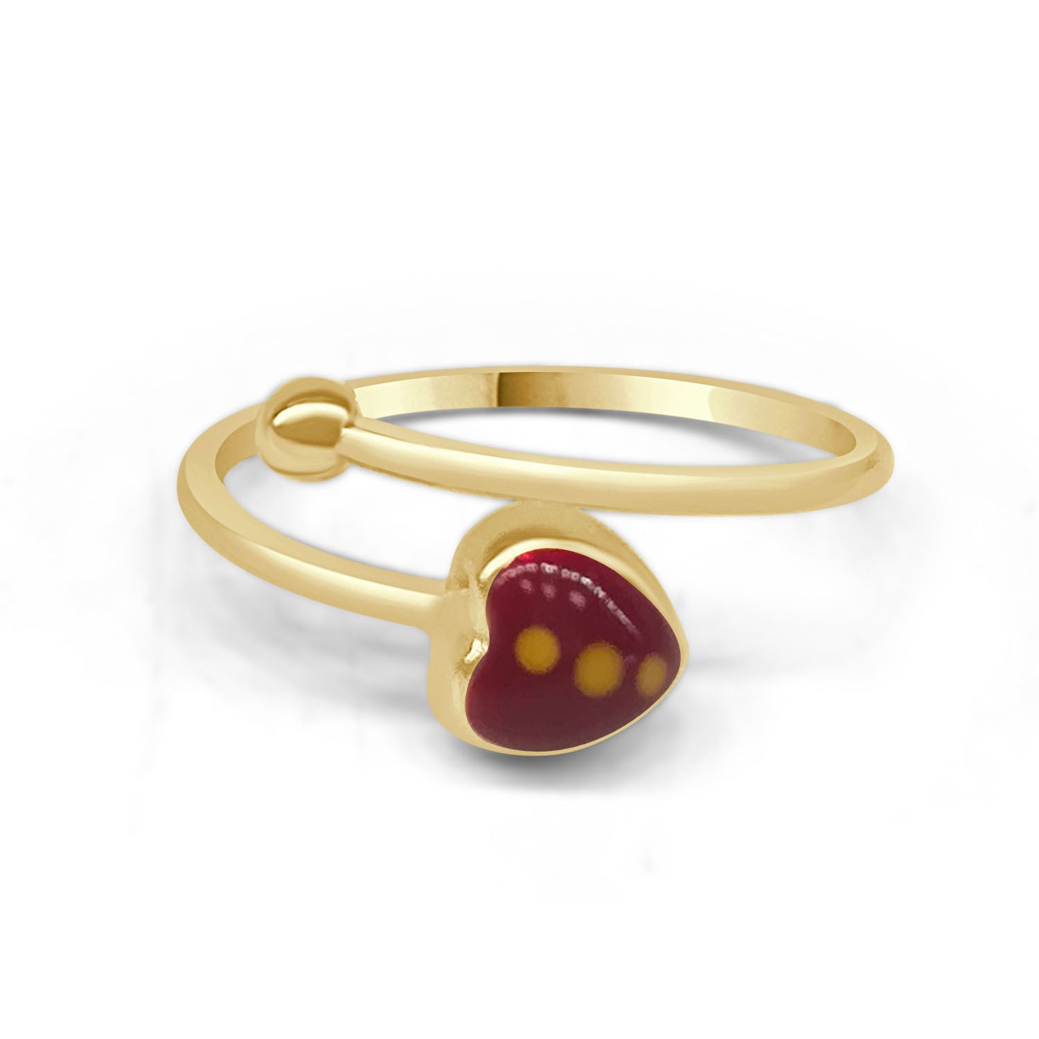 Enamel Heart Bypass Ring in 14 Karat Yellow Gold