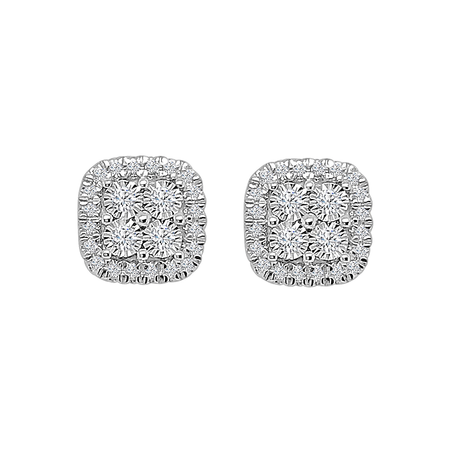 14K White Gold Natural Diamond Illusion Set Cluster Earrings (0.16 CTW)