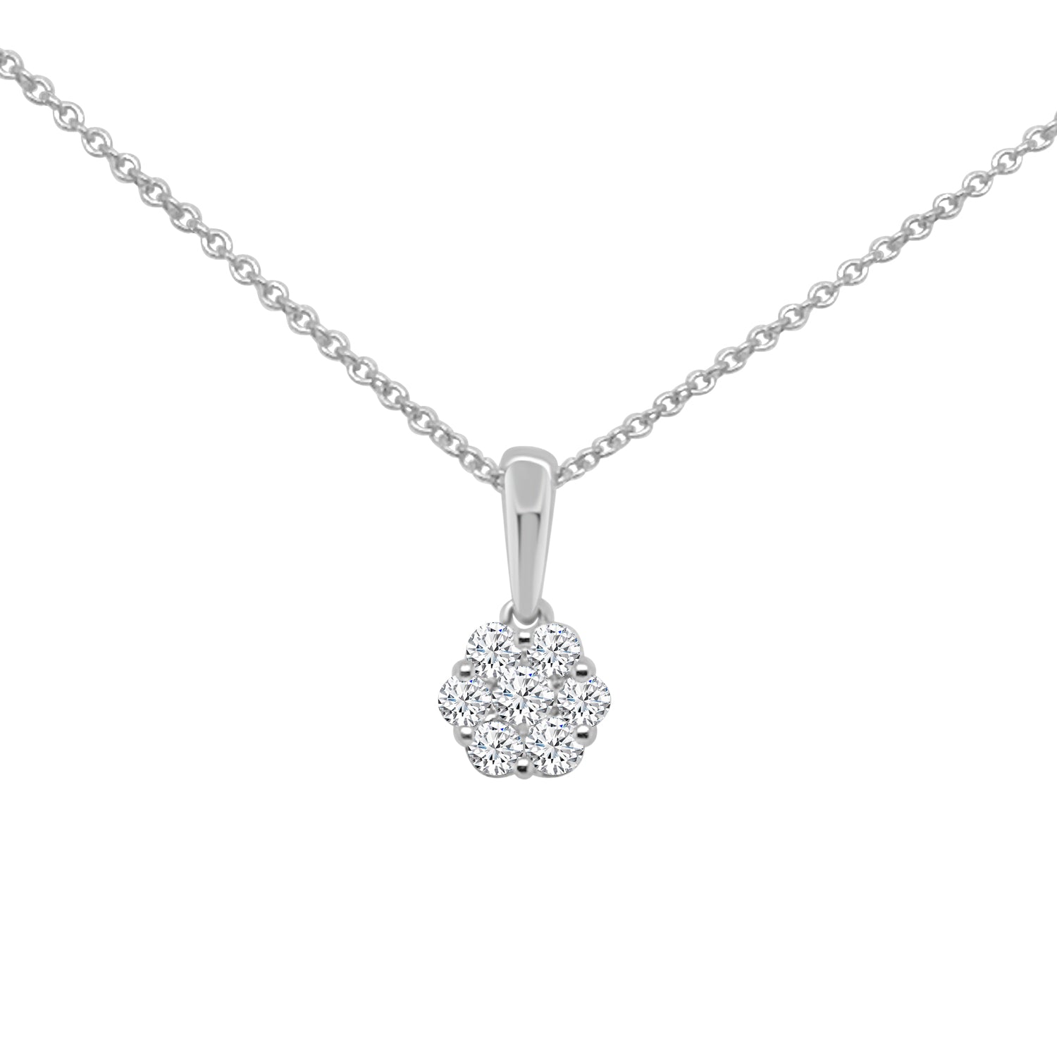 Clustered Brilliance: 10 Karat White Gold Natural Diamond Necklace - 0.25 Carats