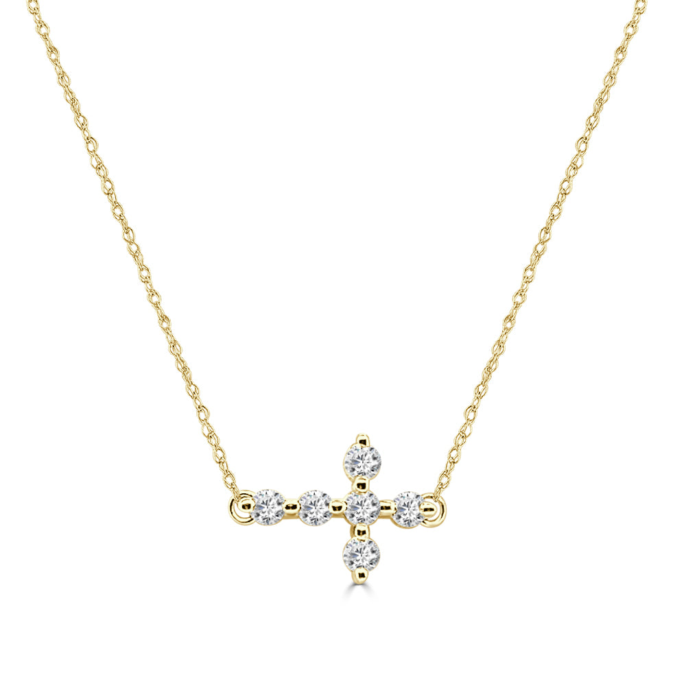 Dazzling 10 Karat Yellow Gold Diamond Cross Pendant Necklace with Natural Round 0.22 Carat Diamond