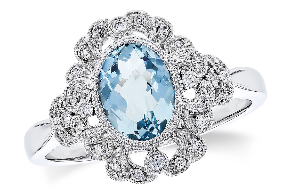 Milgrain Bezel Set Aquamarine Ring in 14K White Gold - 0.98 Carats