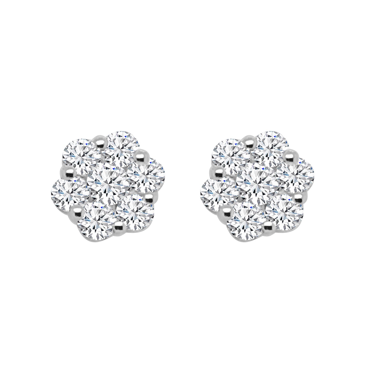 10K White Gold Cluster Stud Earrings with 0.75ct Natural Diamond