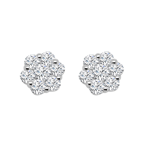 10K White Gold Cluster Stud Earrings with 0.75ct Natural Diamond