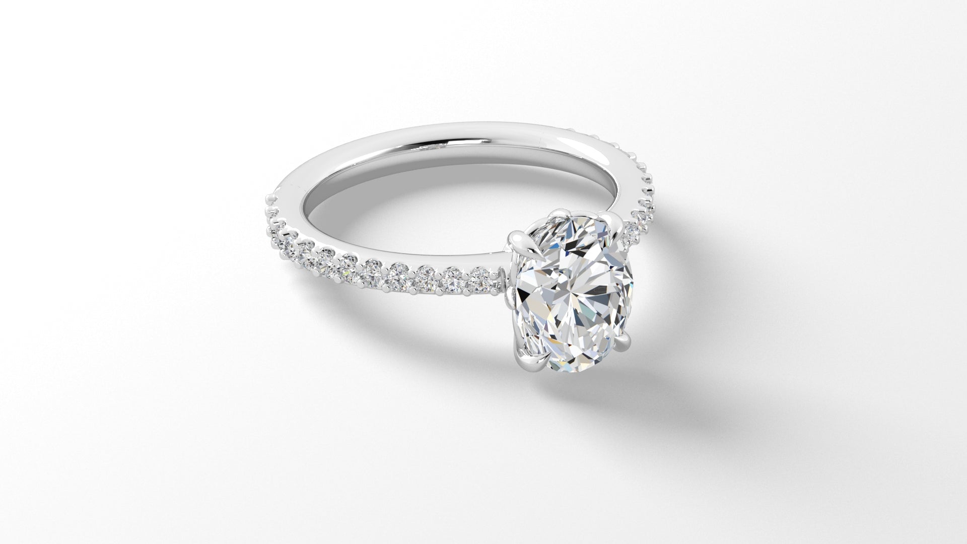 Platinum Oval Diamond Engagement Mounting with Claw Prongs Band