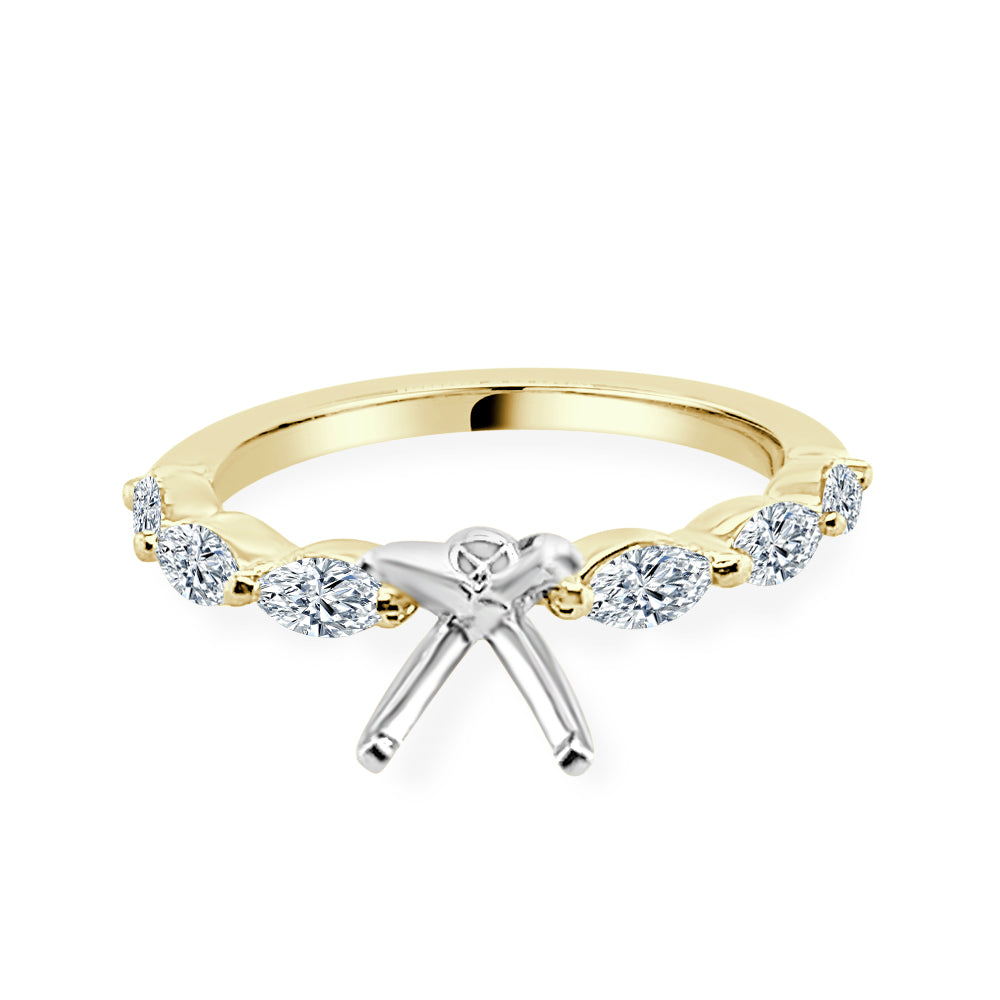 14K Yellow Gold East-to-West Marquise Diamond Engagement Mounting - 0.53 ct