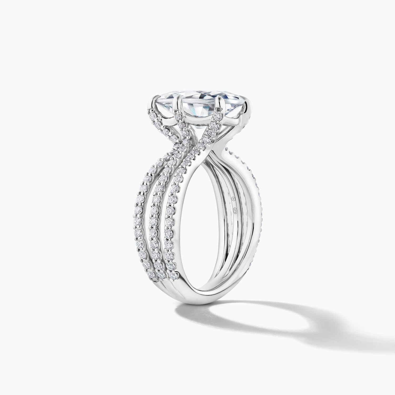 Platinum Oval Natural Diamond Engagement Ring with SMP Three Row Split Shank Band - 5.00 Carats