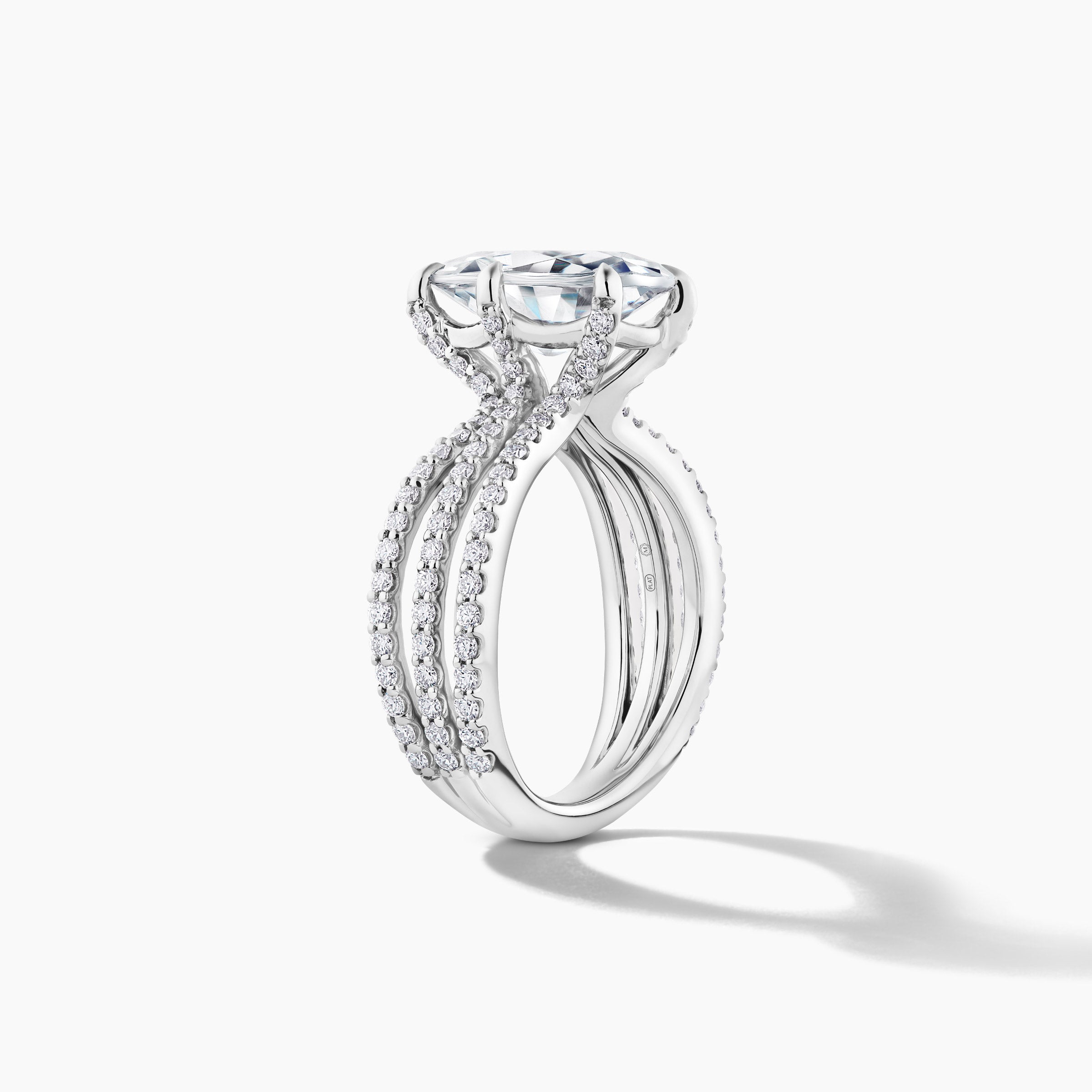 Platinum Oval Shape 5.00 Carat Natural Diamond Engagement Ring with SMP Three Row Split Shank Band
