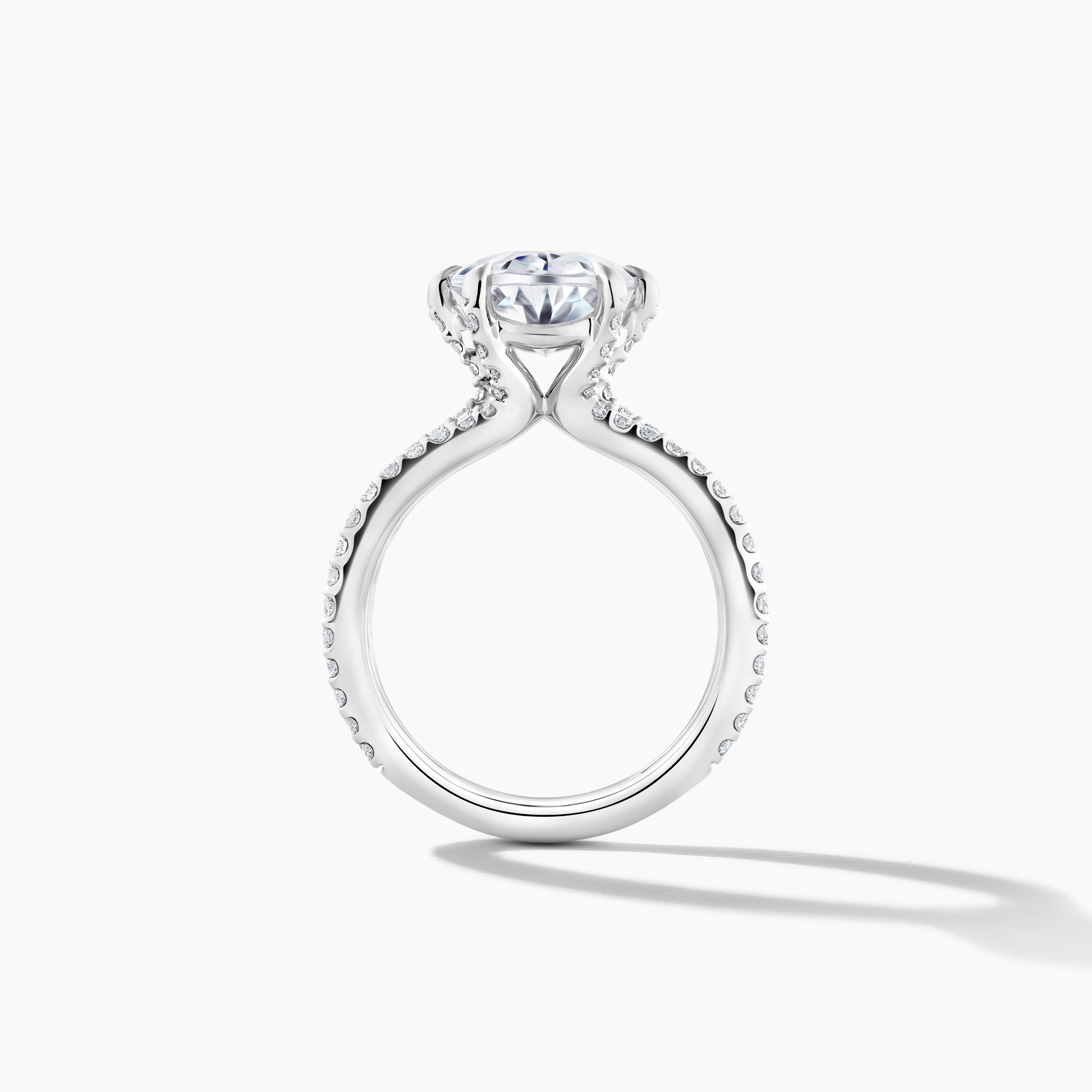 Platinum Oval Shape 5.00 Carat Natural Diamond Engagement Ring with SMP Three Row Split Shank Band