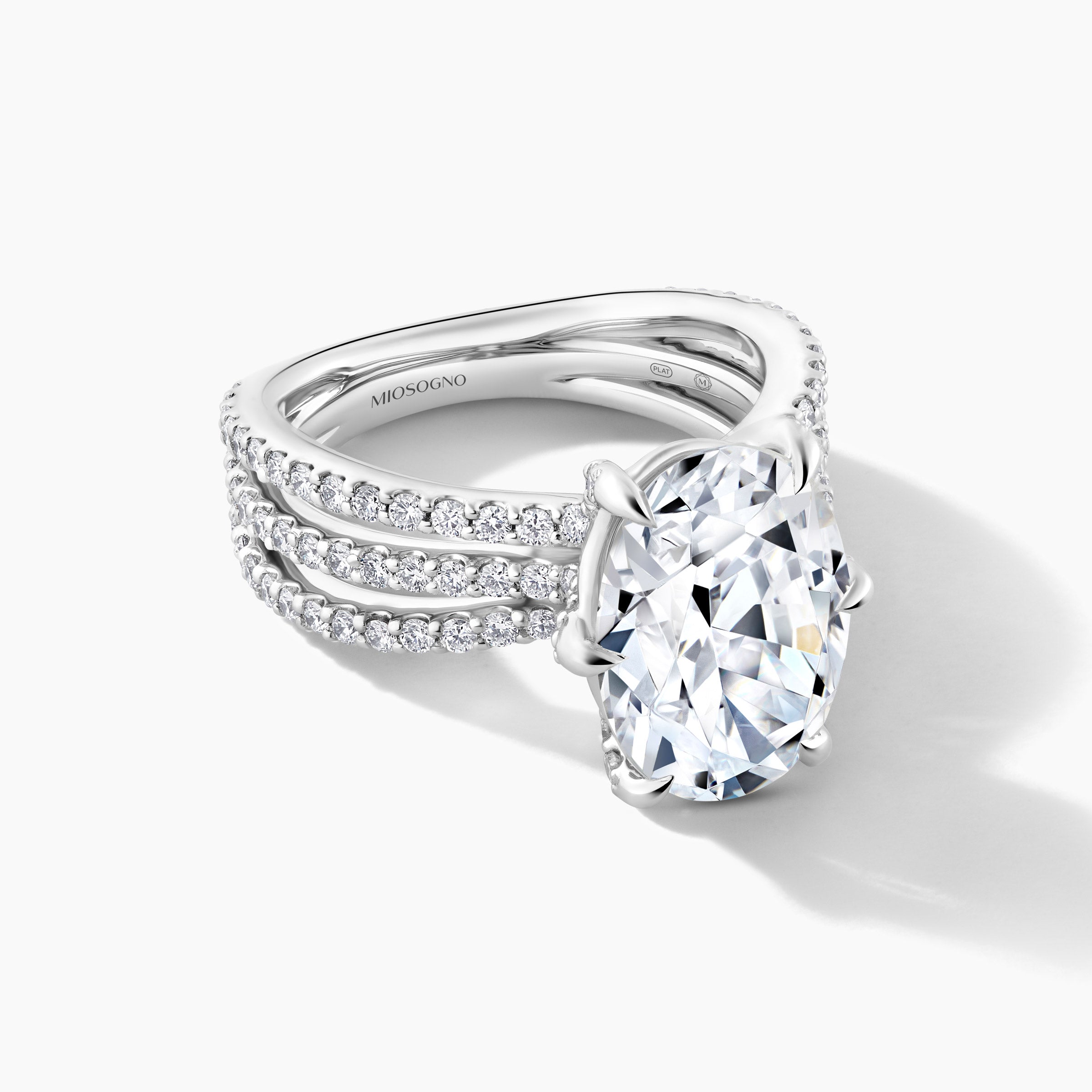 Platinum Oval Shape 5.00 Carat Natural Diamond Engagement Ring with SMP Three Row Split Shank Band