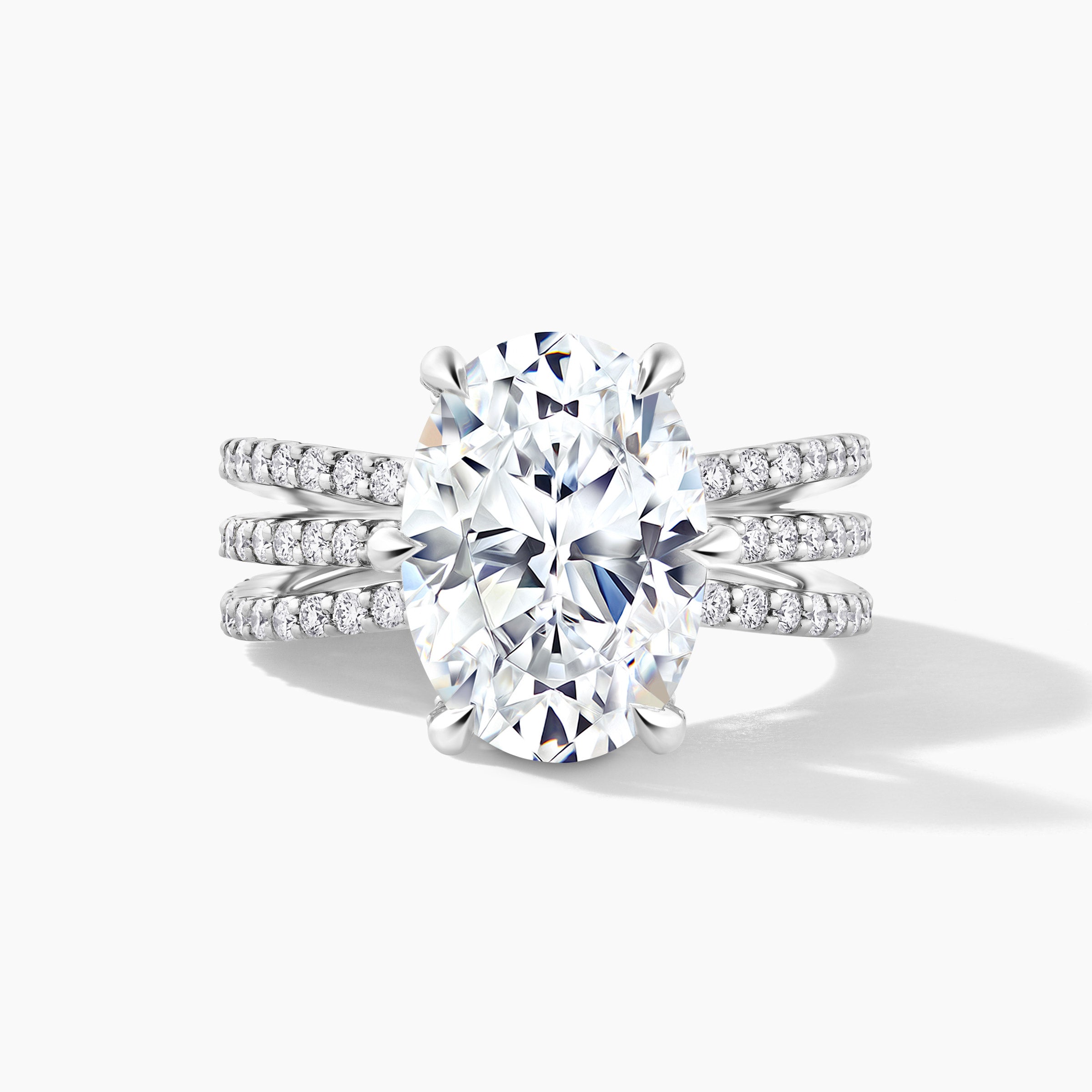 Platinum Oval Shape 5.00 Carat Natural Diamond Engagement Ring with SMP Three Row Split Shank Band