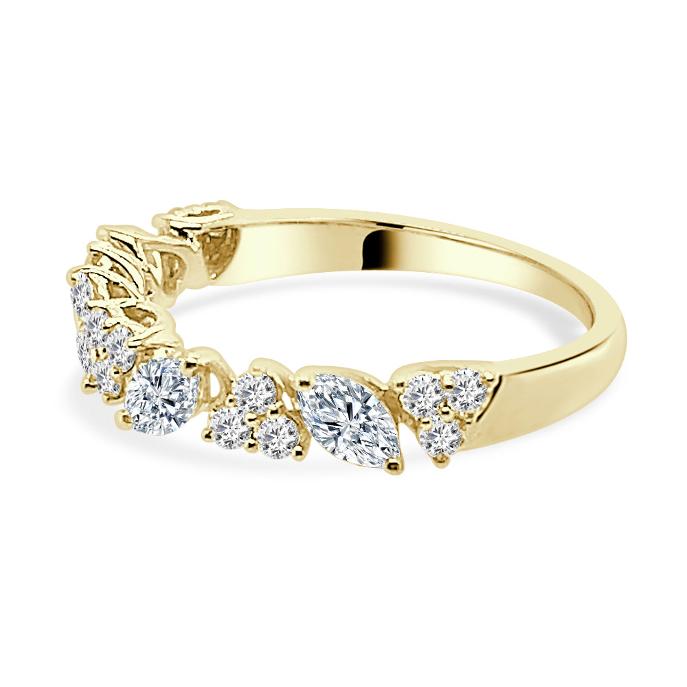 Marquise Sparkle: 14K Yellow Gold Wedding Band with RBC Tristar Design and 0.90ct Natural Diamonds
