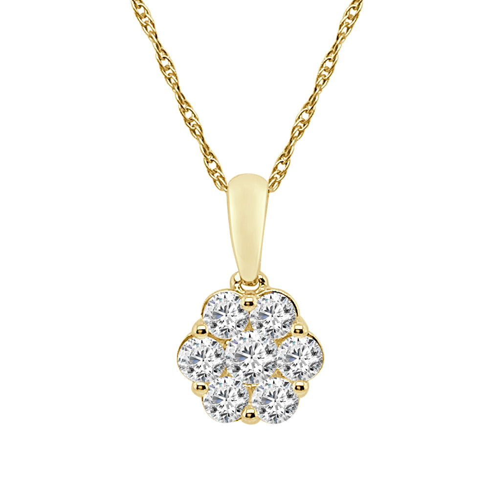 Clustered Elegance: 10K Yellow Gold Necklace with 0.50 ct Natural Diamond