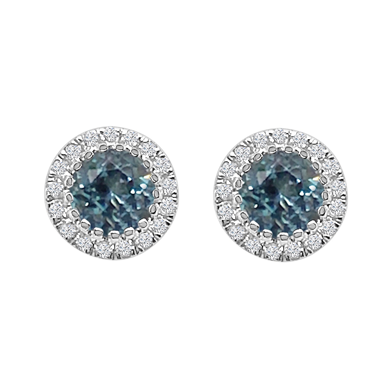 14K White Gold Halo Earrings with Natural Aquamarine and Round Diamonds (0.52ct & 0.51ct)