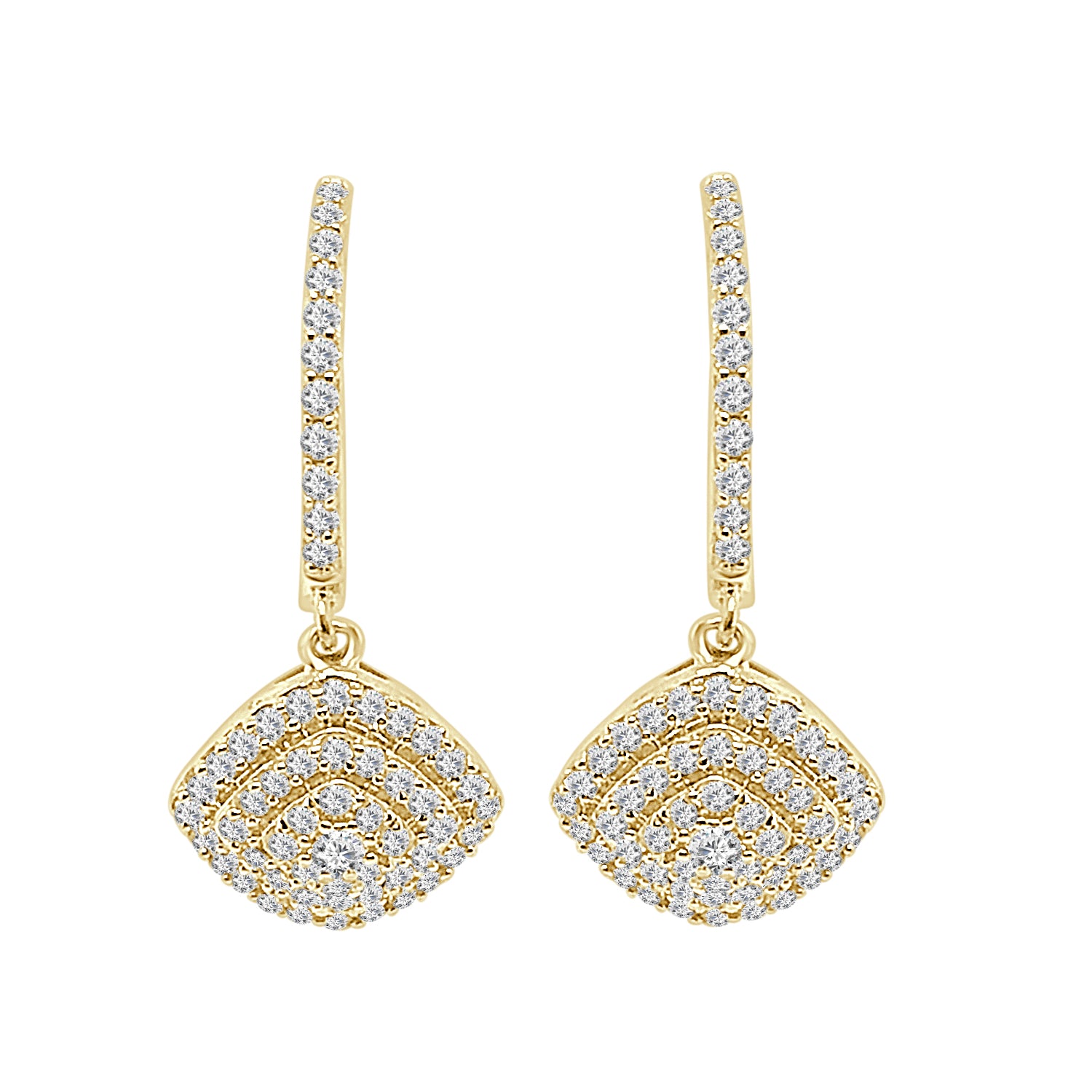 10K Yellow Gold Cushion Cluster Diamond Earrings - 0.75 Carat