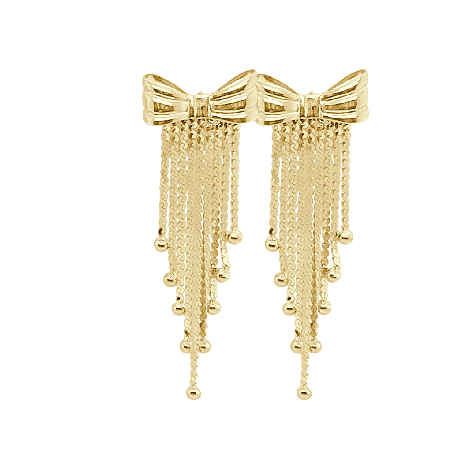 14 Karat Yellow Gold Bow Tassel Earrings