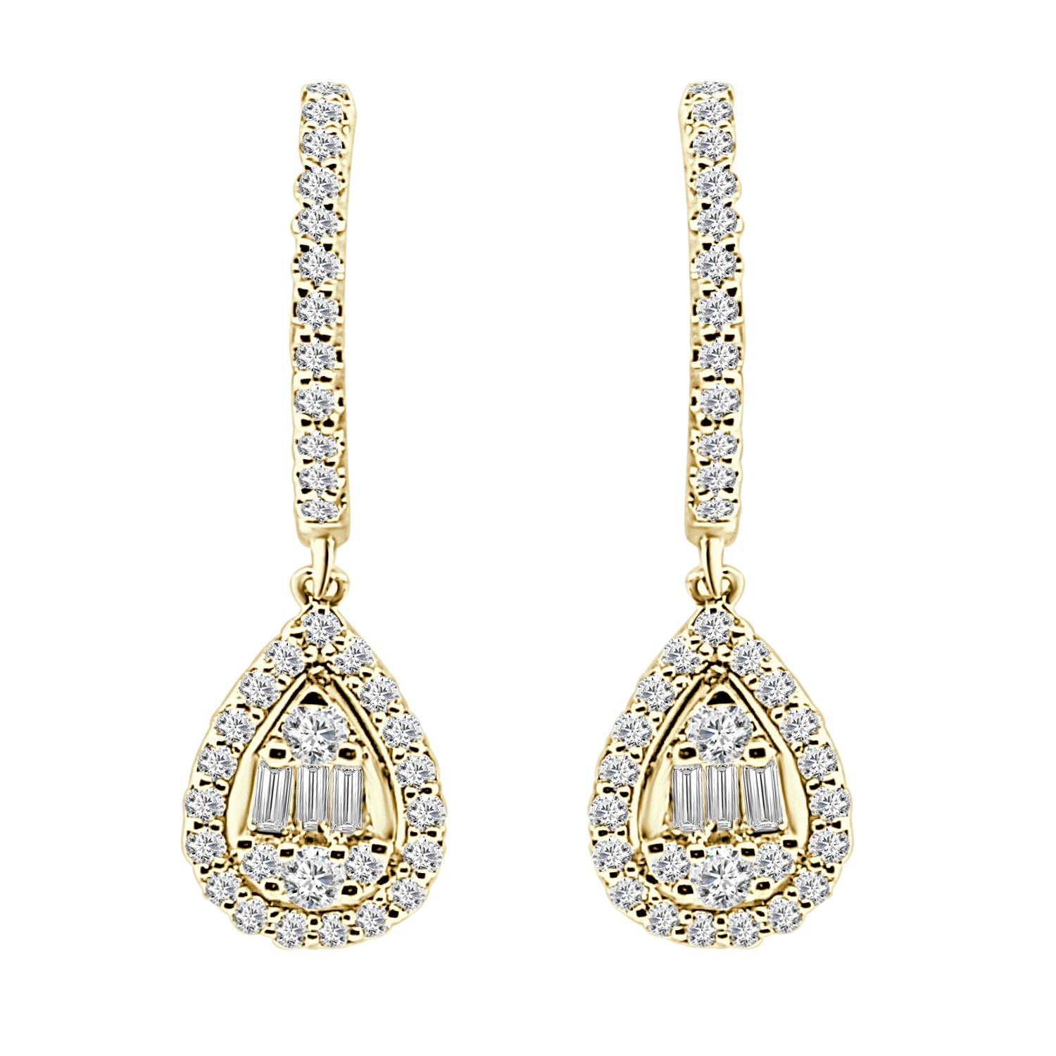 14K Yellow Gold Earrings with Mosaic Pear Halo and 0.50 ct Natural Diamond
