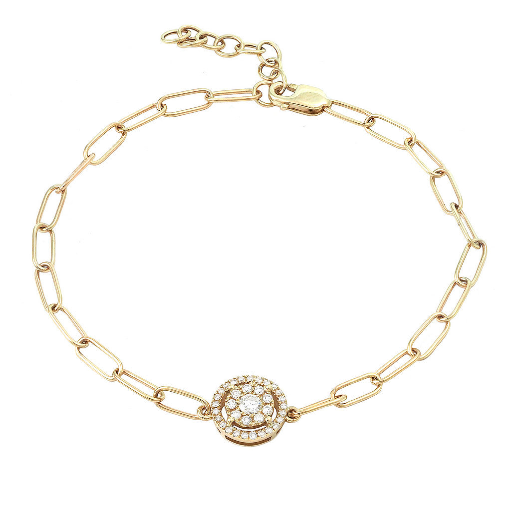 14K Yellow Gold Round Halo Cluster Diamond Bracelet, 0.23 ct