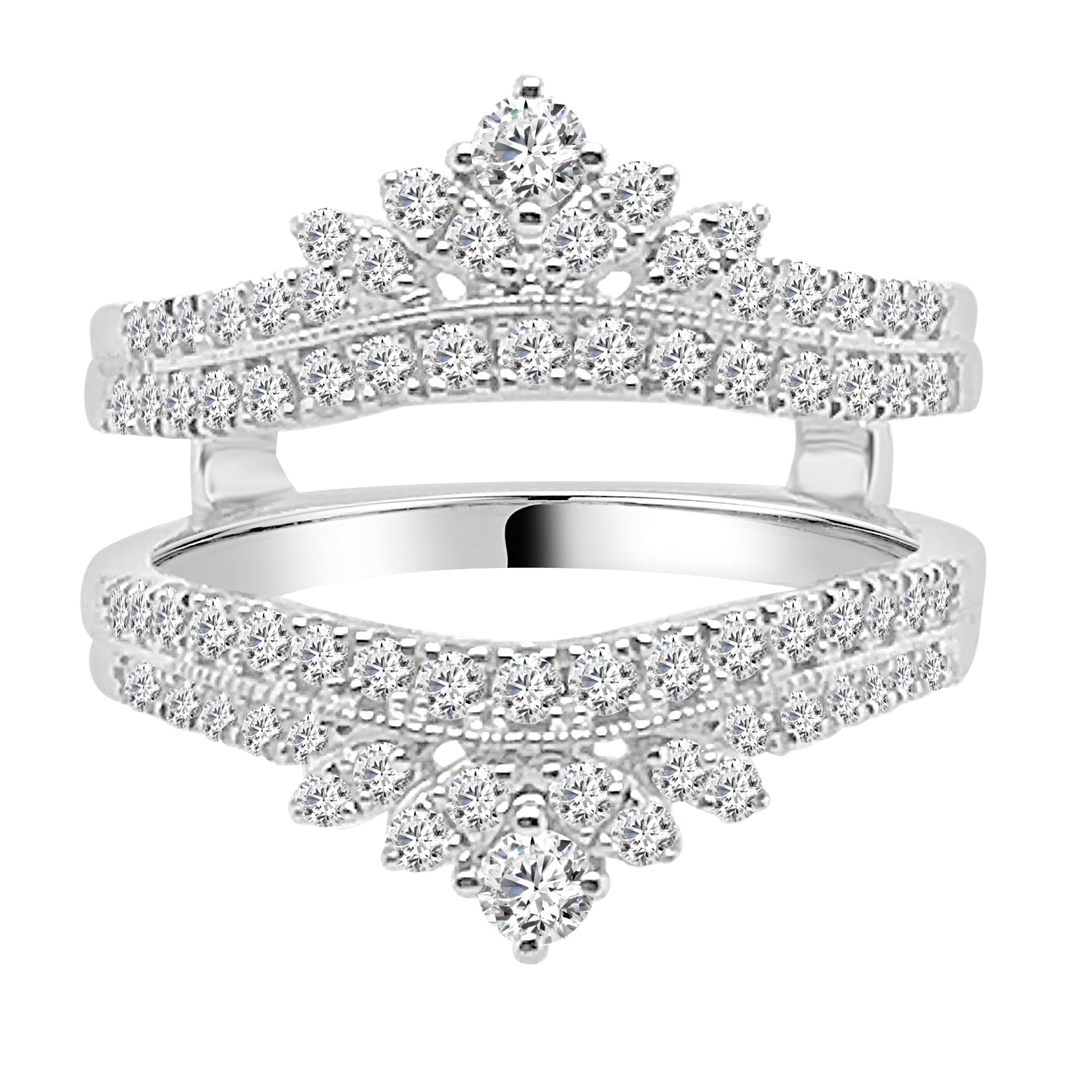 14 Karat White Gold Crown Double Row Curved Wedding Band with Natural Diamond 0.75 ct