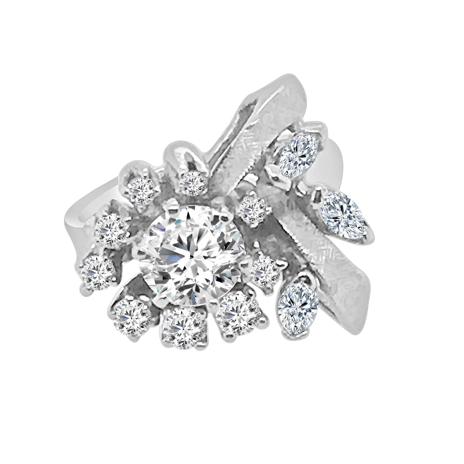 14K White Gold Ring with Bow Design Featuring 0.75 Carat Round Natural Diamond
