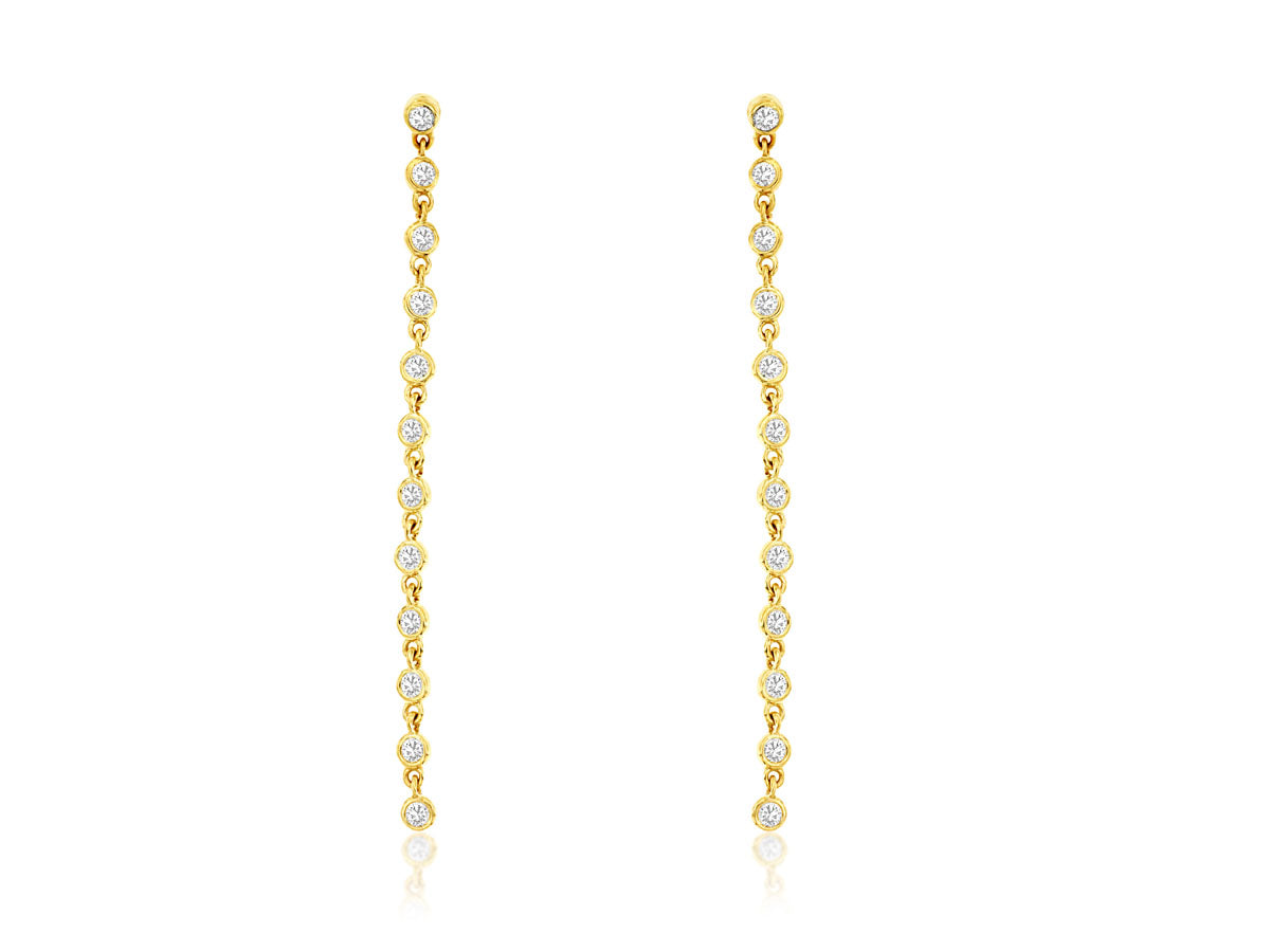 14K Yellow Gold Long Bezel Set Natural Diamond Earrings - 0.50 Carats