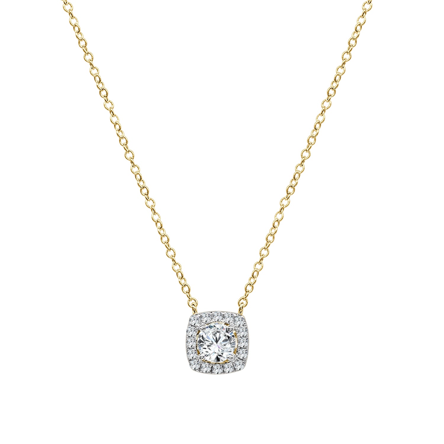 14 Karat Yellow Gold Halo Necklace with 0.50 Carat Natural Diamond