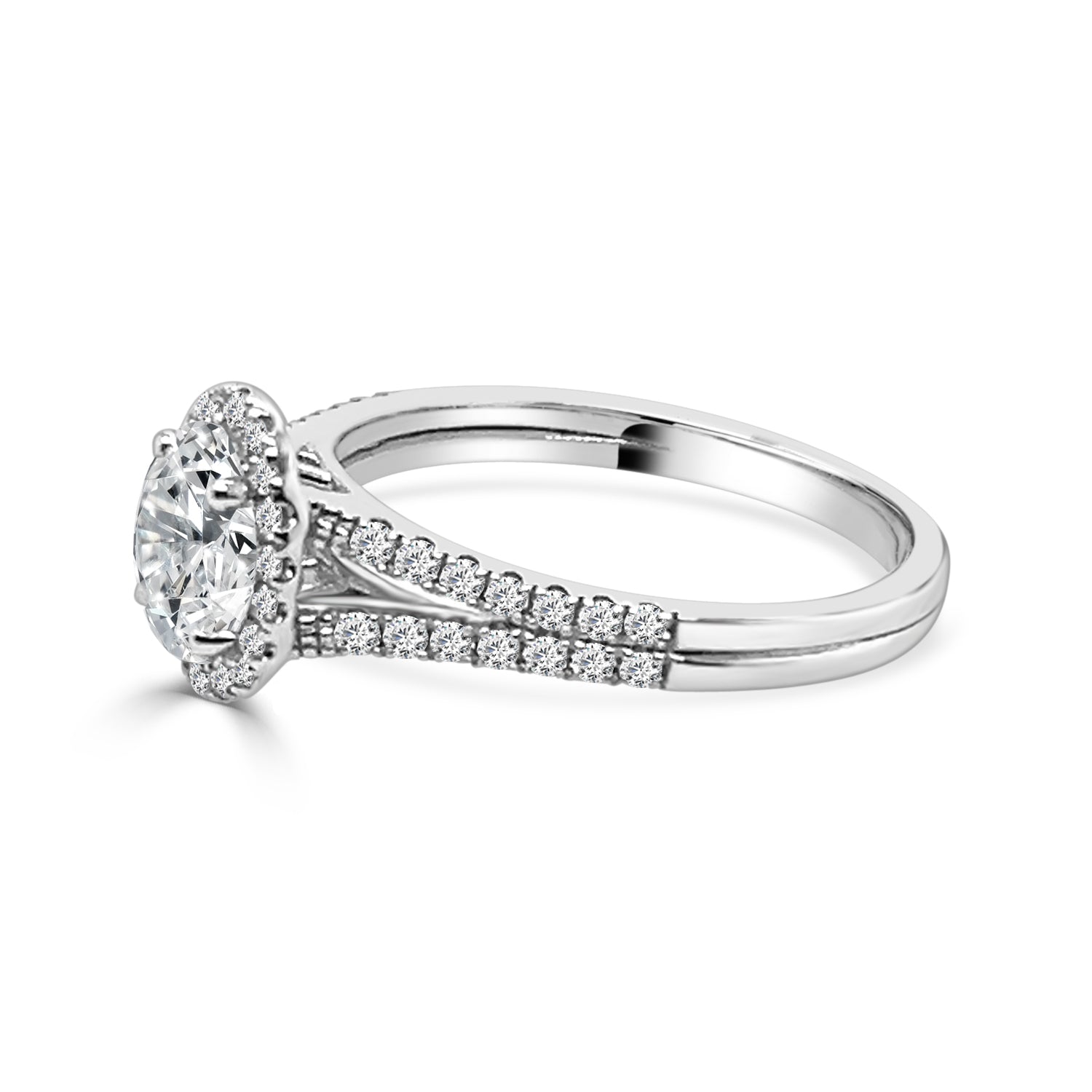 Sure, how about this?
Stunning 0.75 Lab Diamond Split Shank Oval Engagement Ring in 14 Karat White Gold