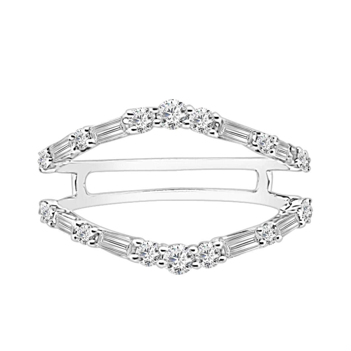 Alt Baguette & Round Natural Diamond Wedding Band in 14K White Gold - 0.94 Carats