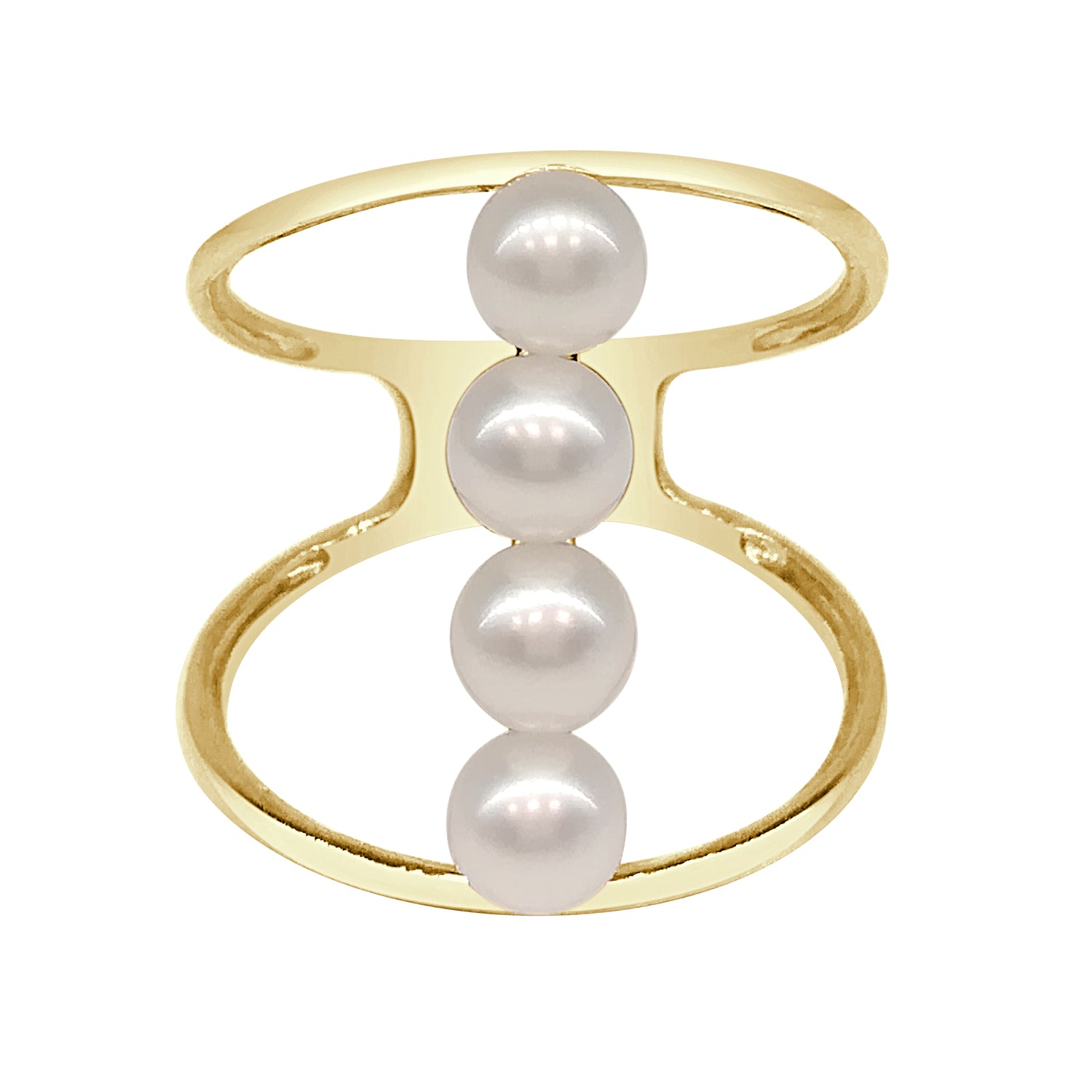 Open Ring Design in 14 Karat Yellow Gold with Pearl Accent