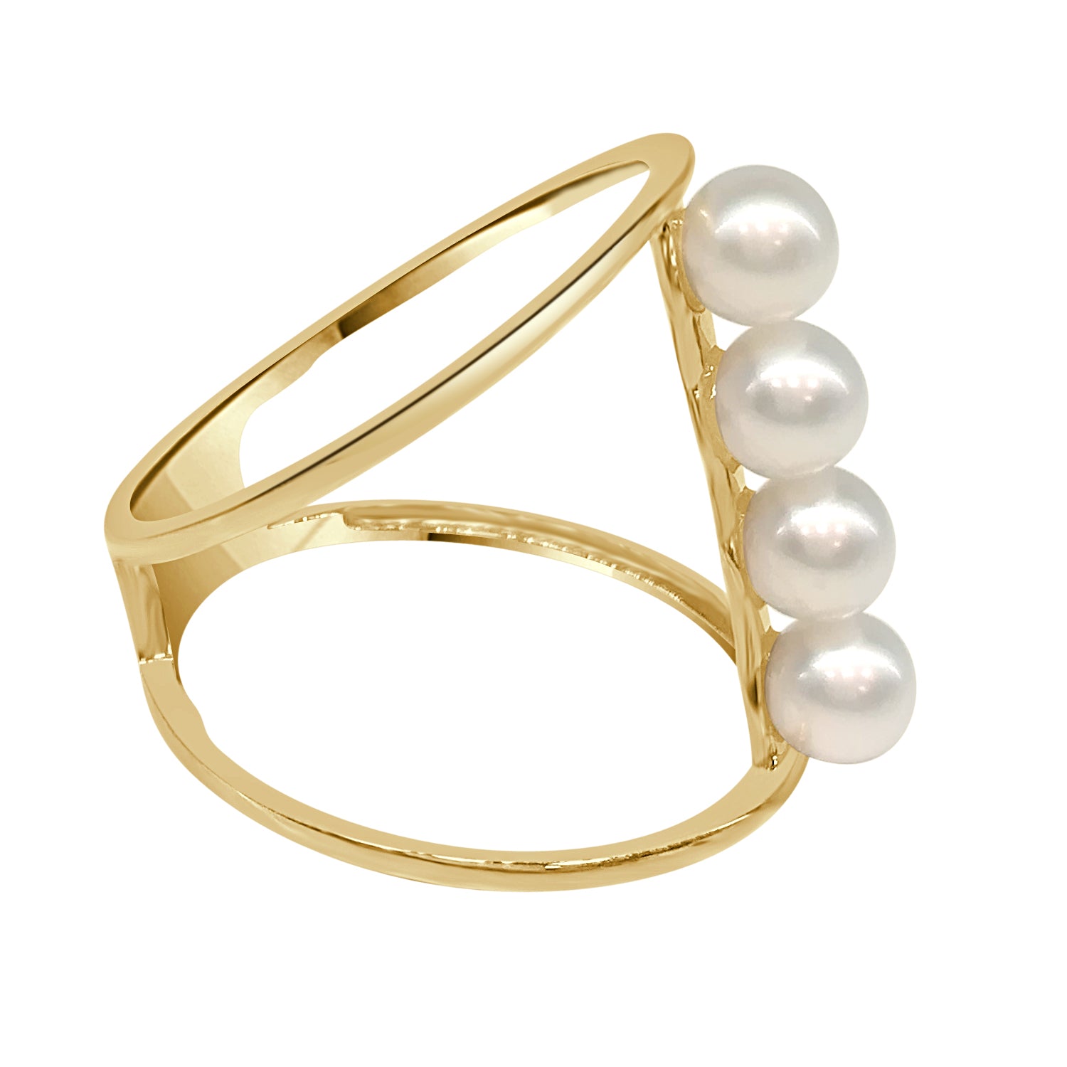Open Ring Design in 14 Karat Yellow Gold with Pearl Accent