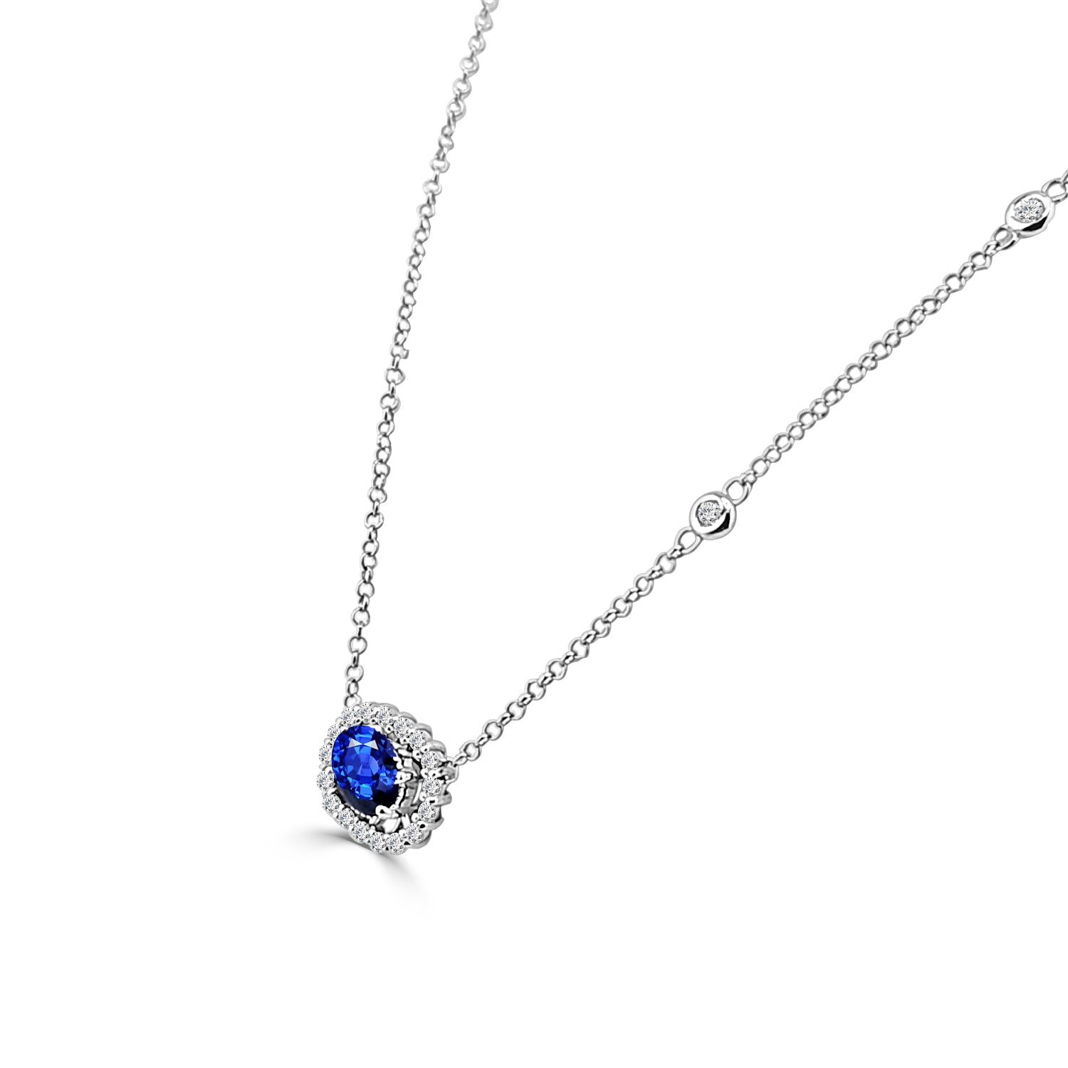 Sapphire Halo Necklace in 14 Karat Yellow Gold - 1.00 Carat