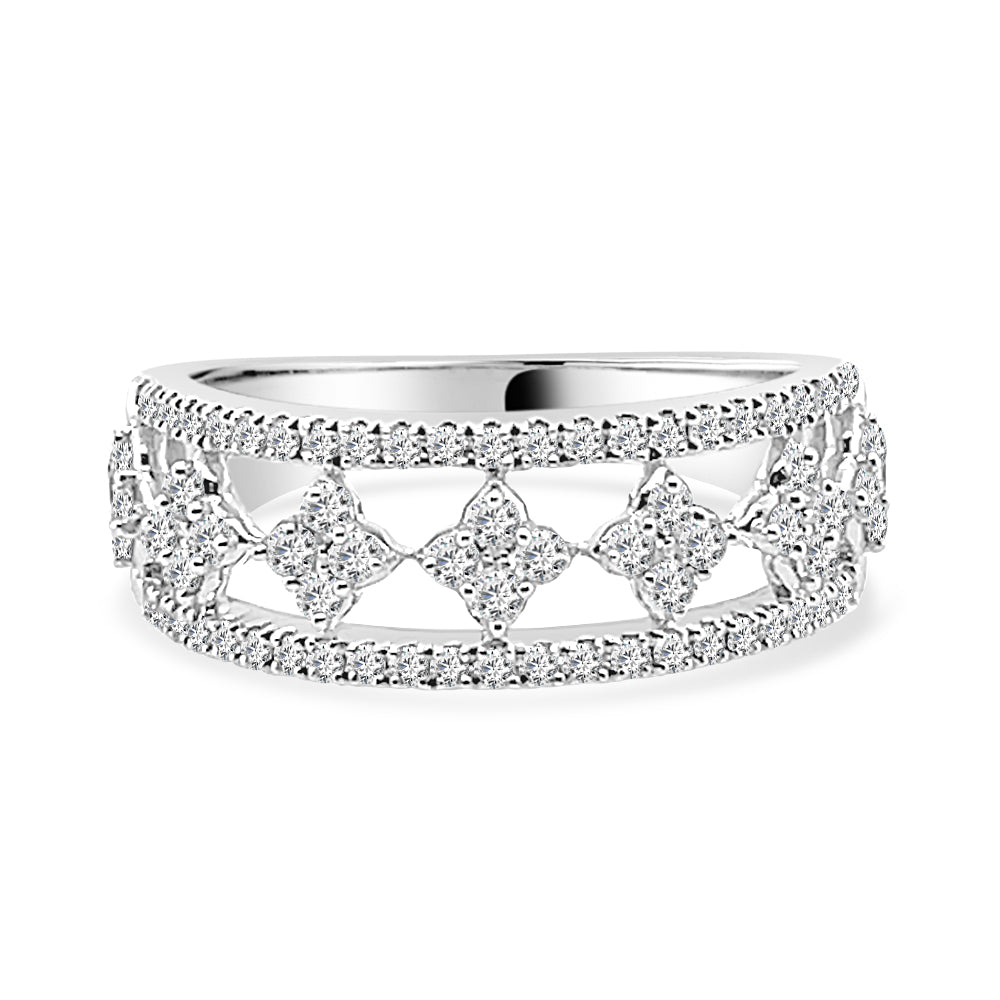 Dazzling Diamond Openwork Clover Cluster Ring in 10K White Gold with Natural Round Shape 0.52ct Diamond