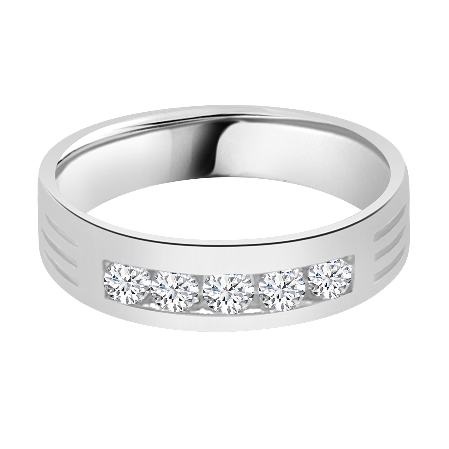 5 Stone Natural Diamond Wedding Band in 14 Karat White Gold - 0.51 Carat