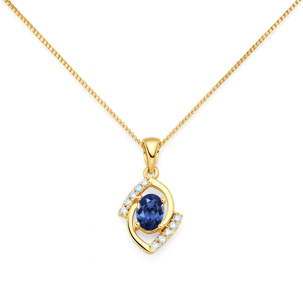 14 Karat Yellow Gold Open Swirl Oval Blue Sapphire Necklace - 0.65 Carats