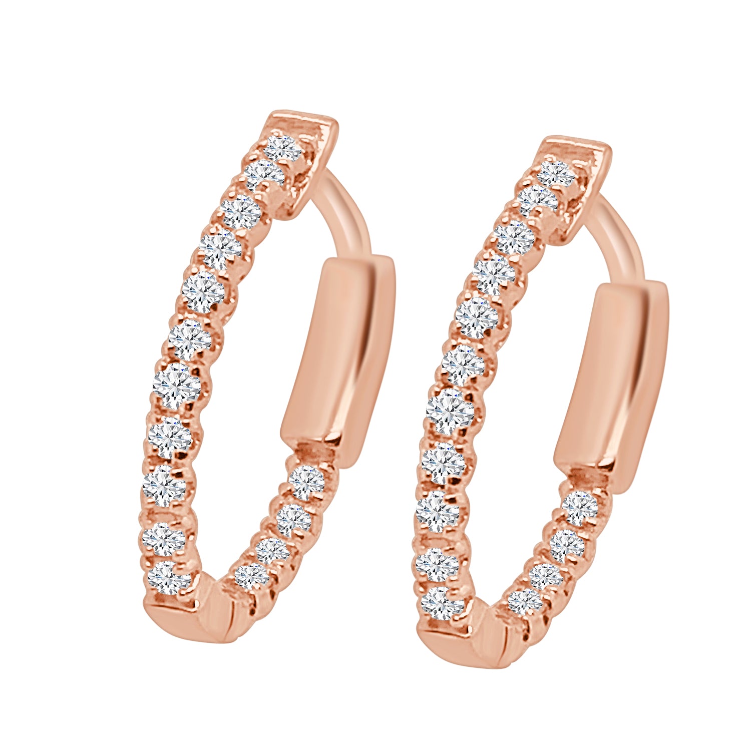 14 Karat Rose Gold Inside Out Oval Earrings with 0.49 Carat Natural Diamond
