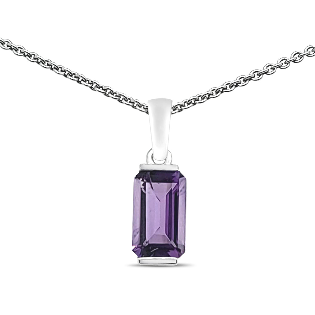 14 Karat White Gold Half Bezel Drop Amethyst Necklace - 1.12 Carats