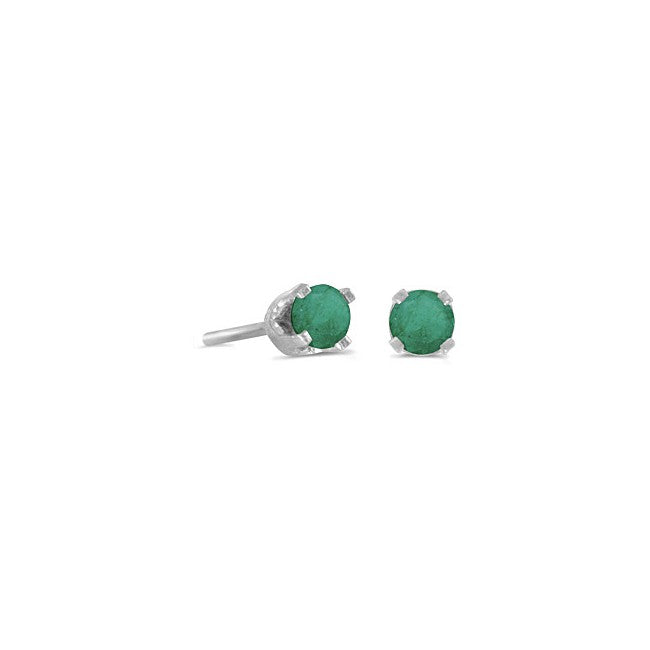 Emerald Solitaire Studs in 14 Karat White Gold