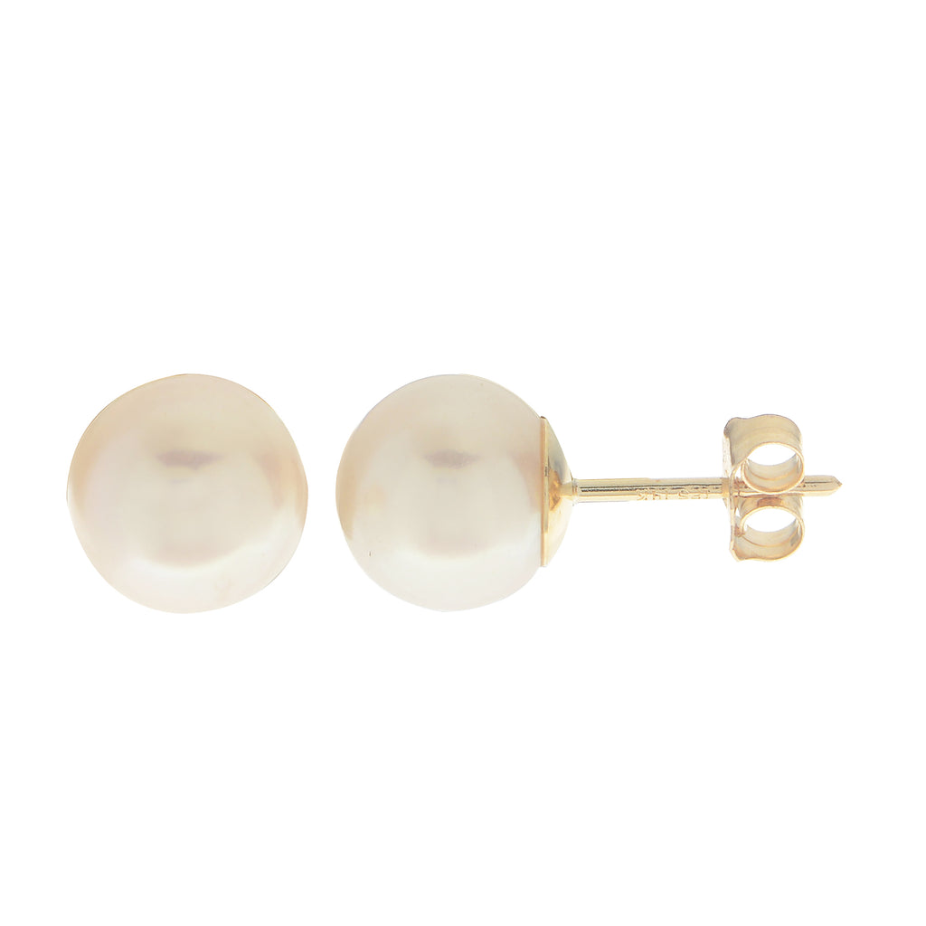 14 Karat Yellow Gold Pearl Stud Earrings: Elegant Shape and Style