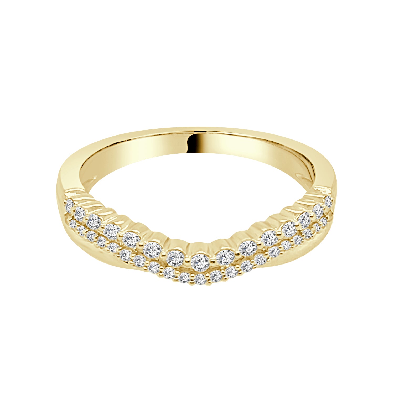 Curved 14K Yellow Gold Wedding Band with 0.25 Carat Natural Diamond